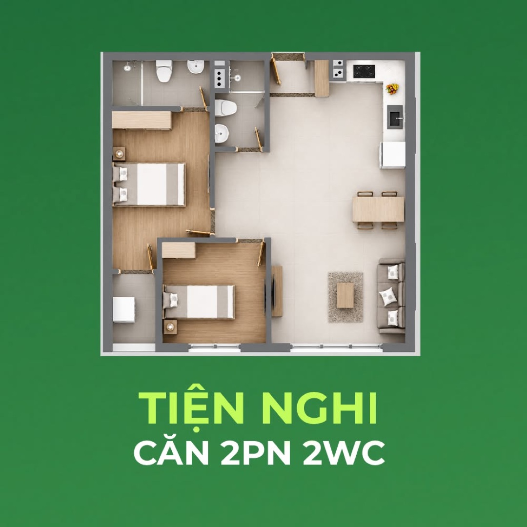 Mặt bằng chi tiết căn hộ Solena Green Town 2 phòng ngủ 2WC tiện nghi