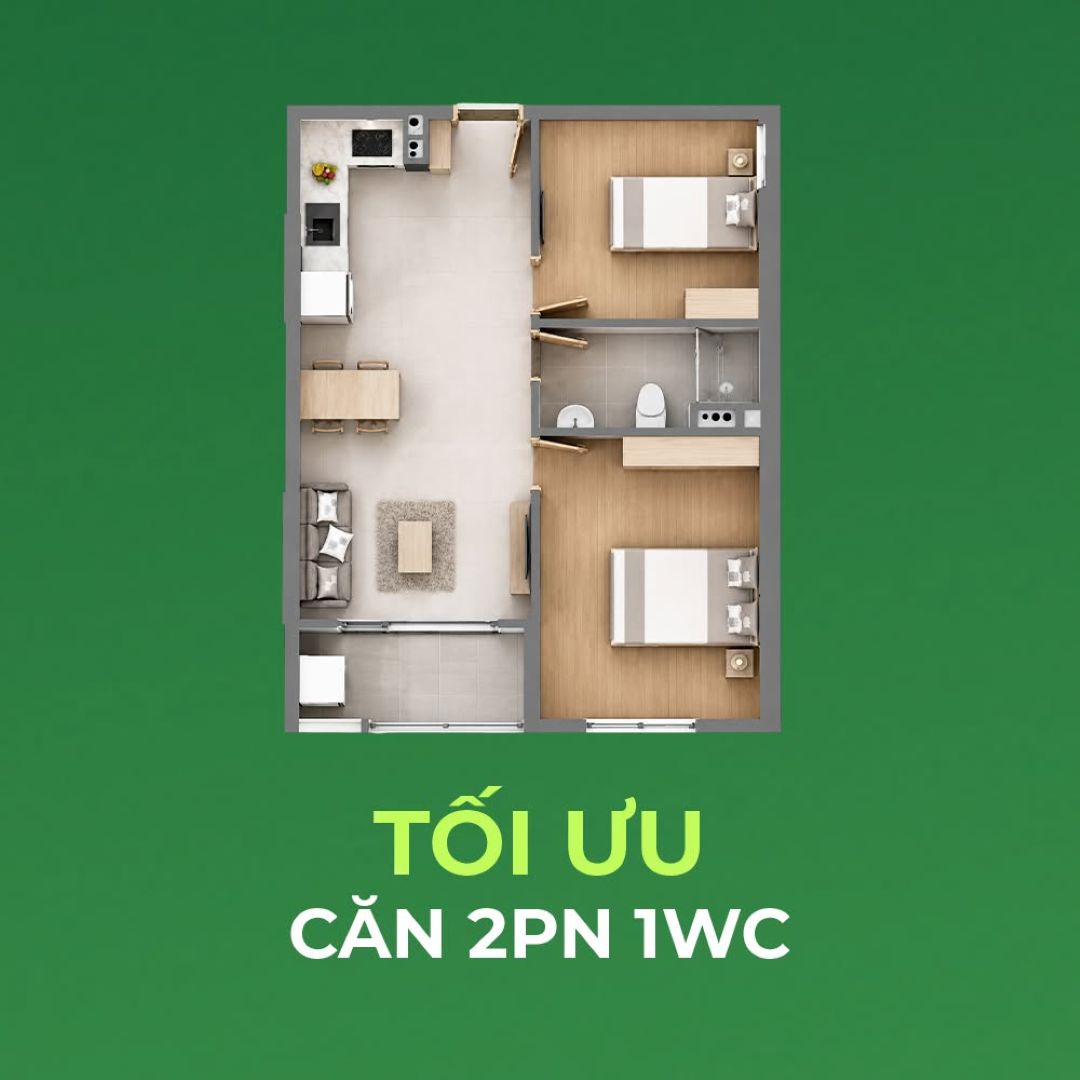 Mặt bằng chi tiết căn hộ Solena Green Town 2 phòng ngủ 1WC tối ưu